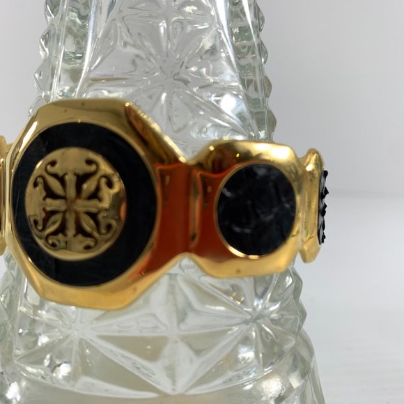 Rustic Cuff Gold Tone Black Snakeskin Leather Python Open Cuff Bracelet - Picture 3 of 9